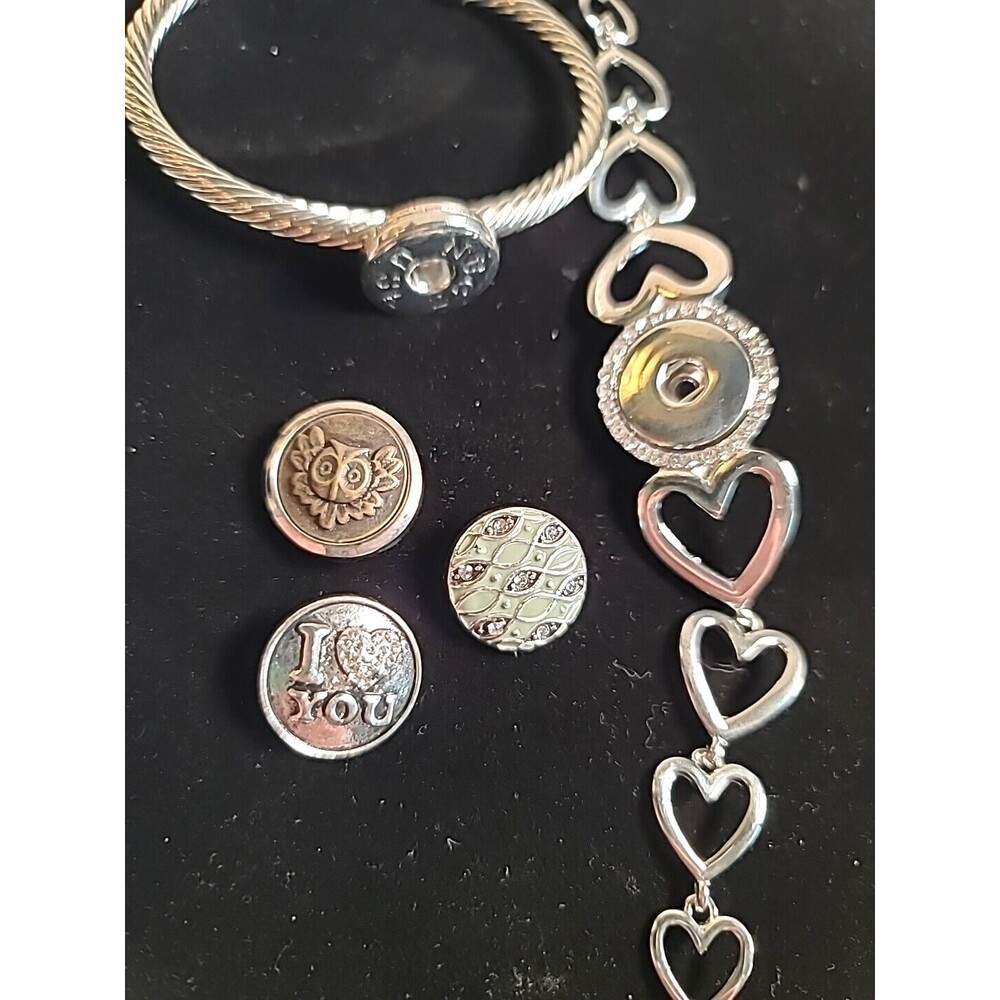 NWOT lot Of 2 Bracelets With 3  Interchangeable Snap Charms Love Owl Geometric